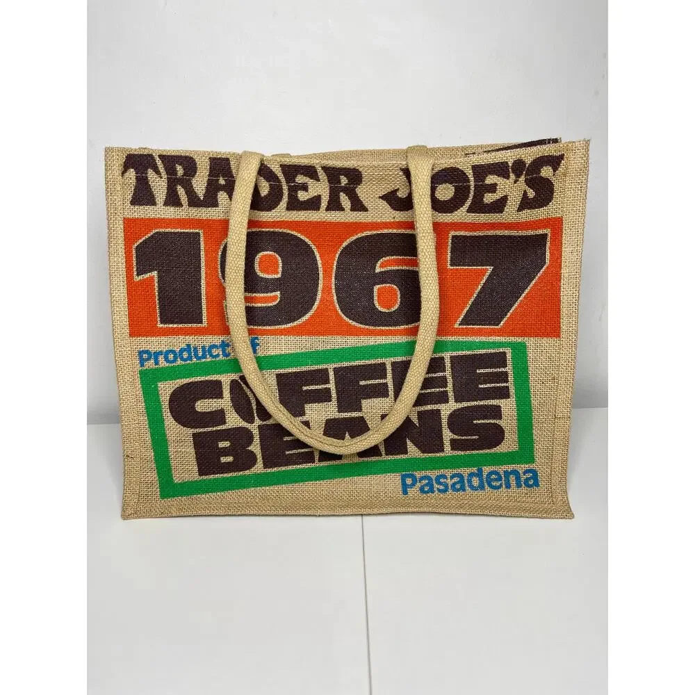 Set 4x Trader Joe's Coffee Beans 100% Jute Large 9 Gallon Reusable Tote Bag NWT!